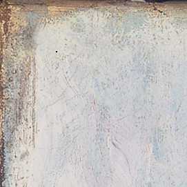 Photograph of a corner of a heavily restored painting.