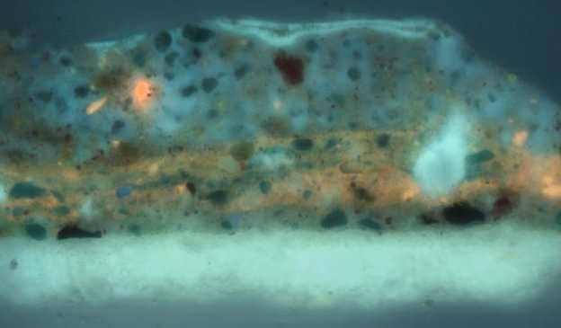 Photograph of pigment particles from a Walter Osborne forgery.